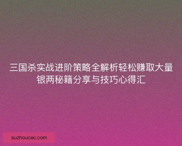 三国杀实战进阶策略全解析轻松赚取大量银两秘籍分享与技巧心得汇